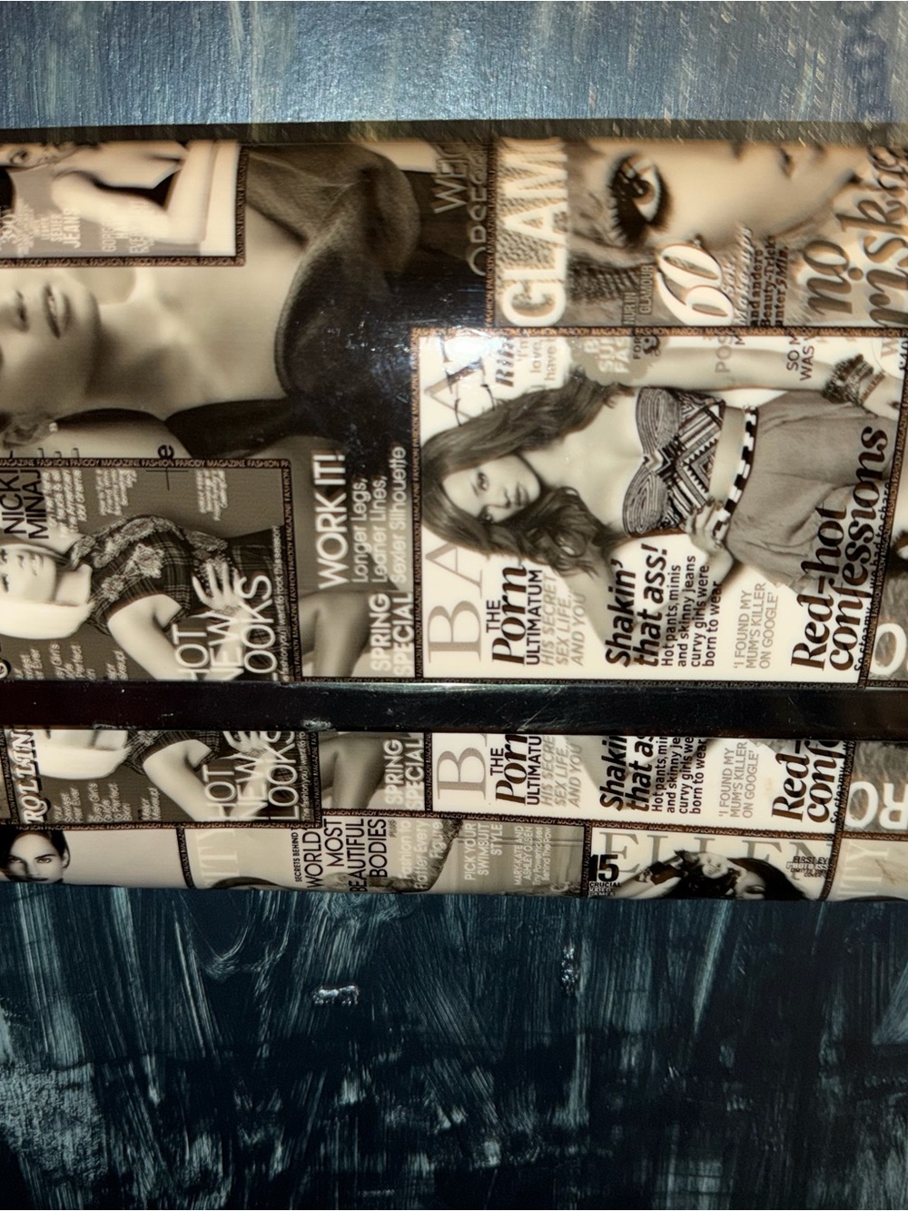 Y2K Black & White Fashion Magazine Collage Clutch Gold Chain Purse
